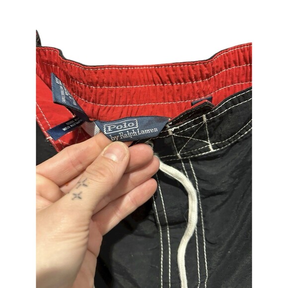 Vintage Polo Ralph Lauren Men’s Swim Trunks Black White Stitching Sz Xl 90s Y2K - Picture 5 of 7